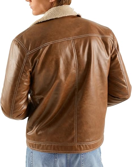 Men's Premium Genuine Lambskin Leather Jacket with Fur Collar - Classic Style