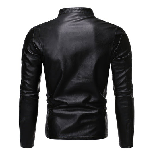 Men’s Black Biker Brando Genuine Sheepskin Lapel Collar Crossover Streetwear Motorcycle Café Racer Multi Zipper Slim Fit Leather Jacket