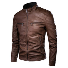 Men’s Coffee Brown Biker Genuine Sheepskin Quilted Design Motor Rider Zip-Up Casual Slim Fit Sporty Scooter Outfit Leather Jacket