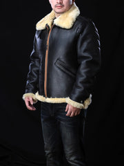 High Quality Super Warm Genuine Sheep Leather Coat Bomber Military Faux Fur Jacket