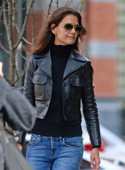 katie holmes leather jacket