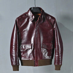 Men's Genuine Cowhide Leather Vintage Flight Jacket with Oil Wax Finish