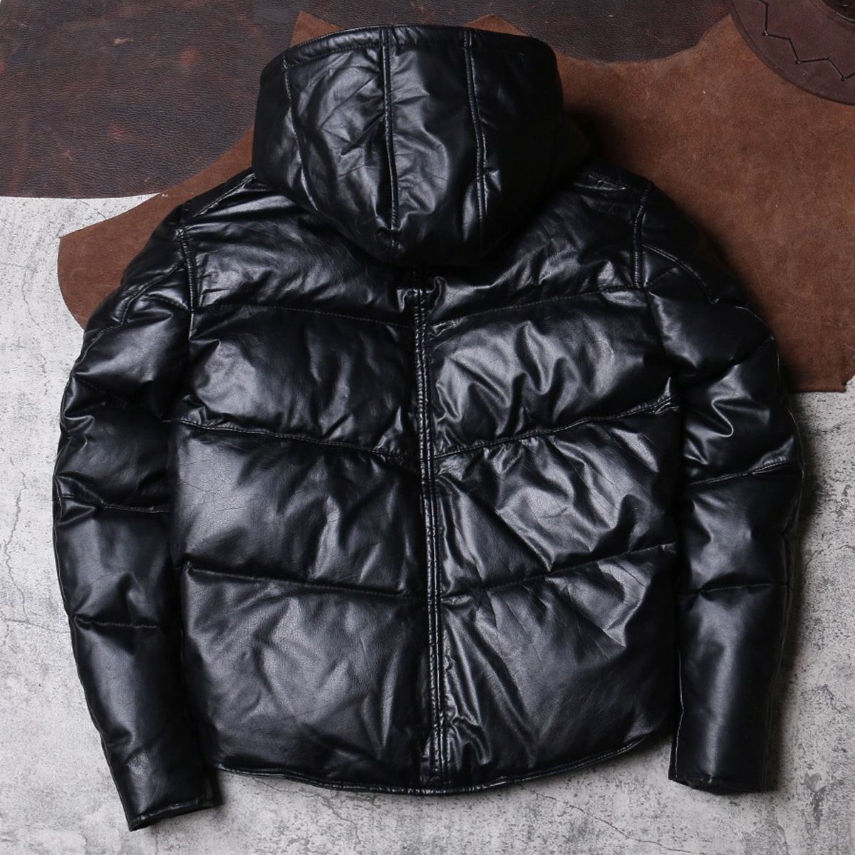 Men’s Black Genuine Sheepskin Removable Hood Padded Fashionable Warm Outfit Winter Puffer Leather Jacket