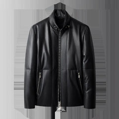 Men's Fashion Leather Jacket Stand Collar Down Jacket Sheep Skin Coat