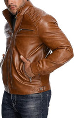 Men's Stand Collar Casual Leather Motorcycle Jacket