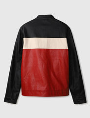 Men's Red, White, and Black Genuine Leather Jacket