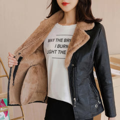 Women’s Black Biker Genuine Sheepskin Sherpa Shearling Faux Fur Lined Café Racer Korean Fashion Motorcycle Slim Fit Leather Jacket