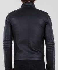 Handmade Men's Black Fitted Biker Lambskin Leather Jacket