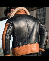 Classic B3 Bomber Jacket: Genuine Sheepskin Leather Aviator Style for Men