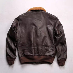 Men's Slim Fit Vintage G1 Jacket - Genuine Cow Leather with Wool Collar