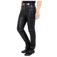 Men's Slim Fit Genuine Leather Pants - Elongated Straight First Layer Leather