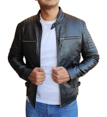 Men's Handmade Slim Fit Lambskin Leather Jacket: Best Motorcycle Biker Cafe Racing Jacket