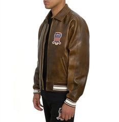 Handmade Vintage Brown Leather Military Bomber Jacket - Limited Edition