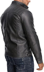 Men's Stand Collar Casual Leather Motorcycle Jacket