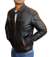 Men's Handmade Slim Fit Lambskin Leather Jacket: Best Motorcycle Biker Cafe Racing Jacket