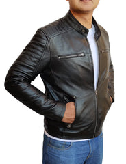 Men's Handmade Slim Fit Lambskin Leather Jacket: Best Motorcycle Biker Cafe Racing Jacket