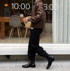 Men’s Brown Genuine Sheepskin Shirt Collar Classic Fashion Oversized Korean Loose Casual Smooth Leather Jacket