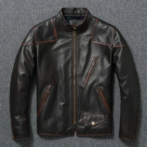 Men's Top Quality Genuine Cow Leather Slim Classic Jacket Coat