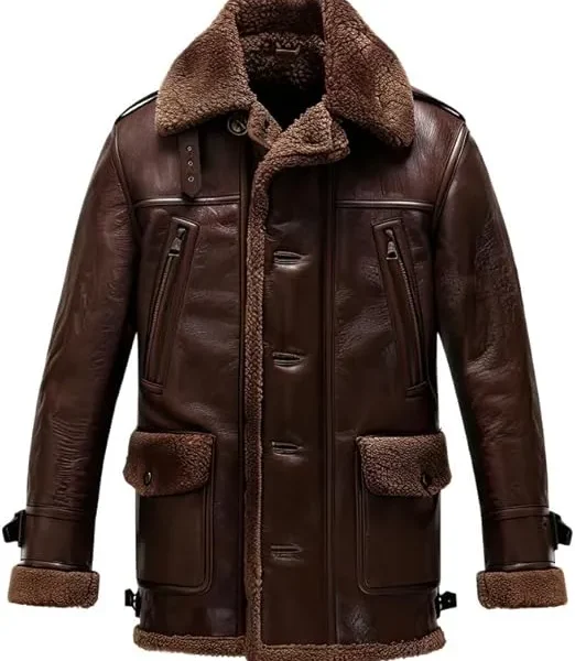 Menâ€™s Brown Genuine Sheepskin Jacket with Sherpa Shearling Faux Fur