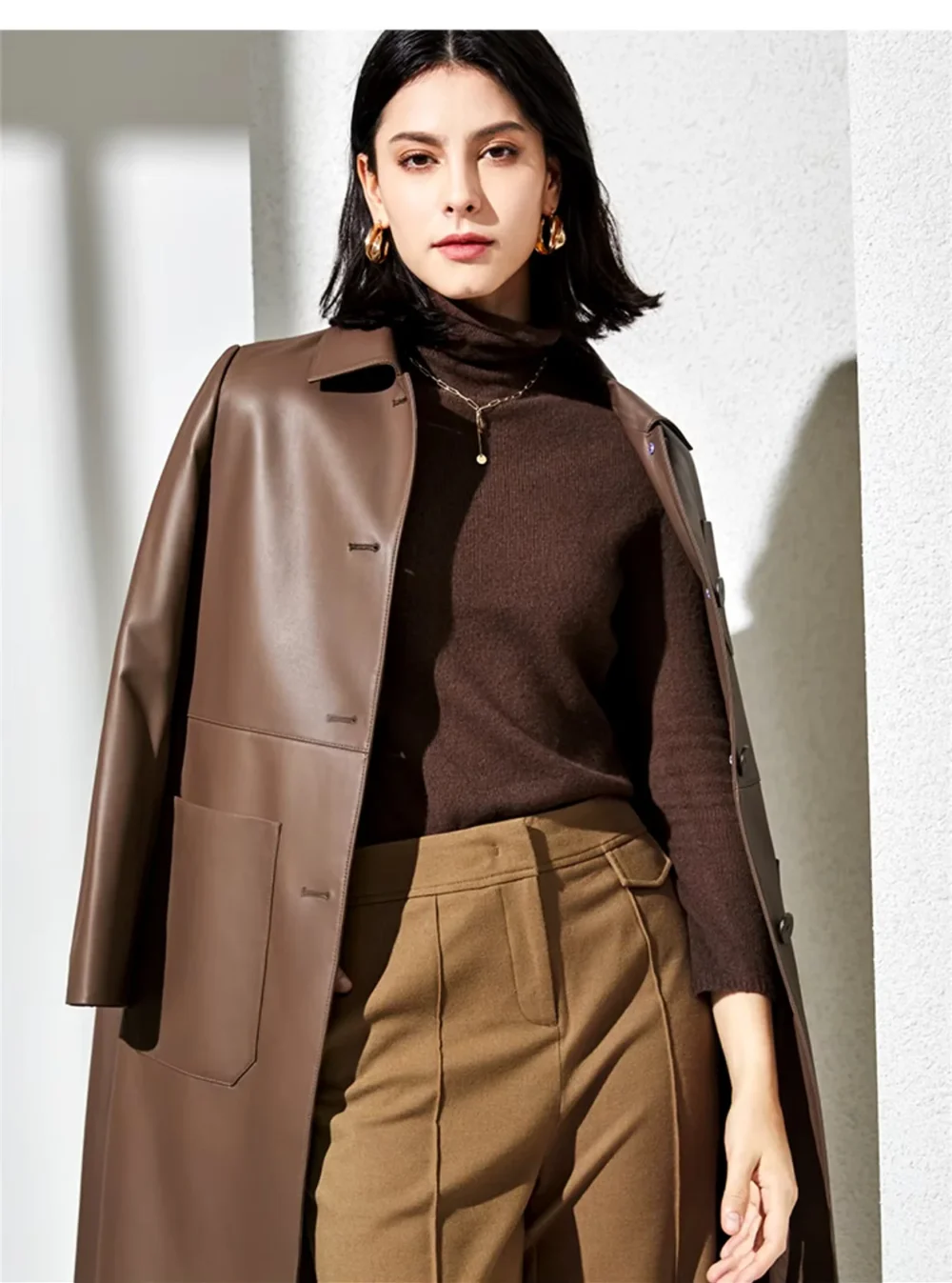 Women's Genuine Leather Trench Coat - Image 4