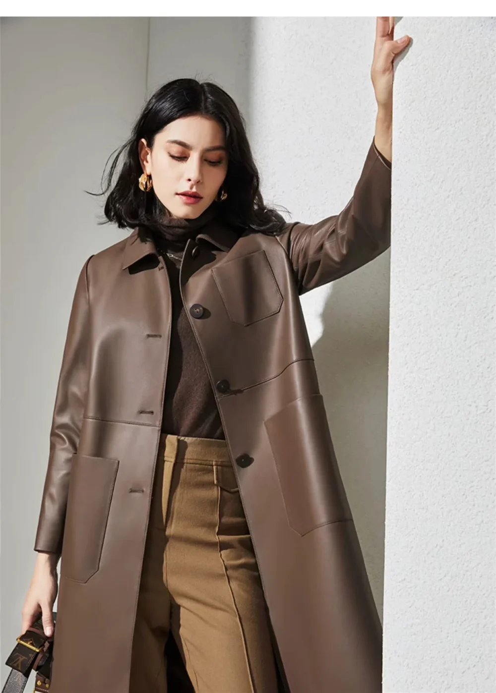 Women's Genuine Leather Trench Coat - Image 5