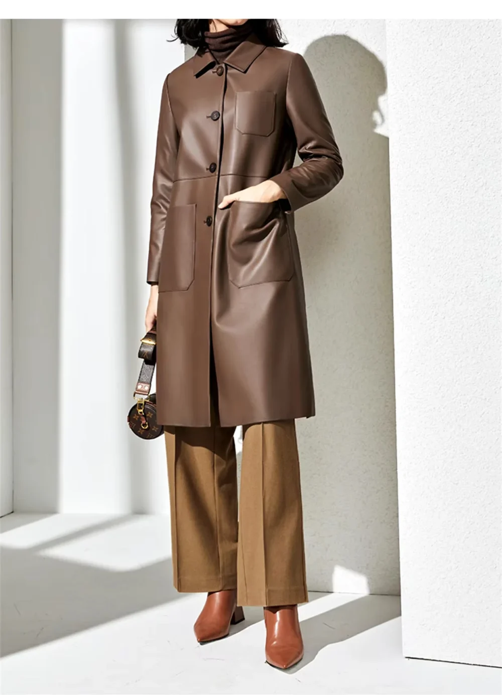 Women's Genuine Leather Trench Coat - Image 6