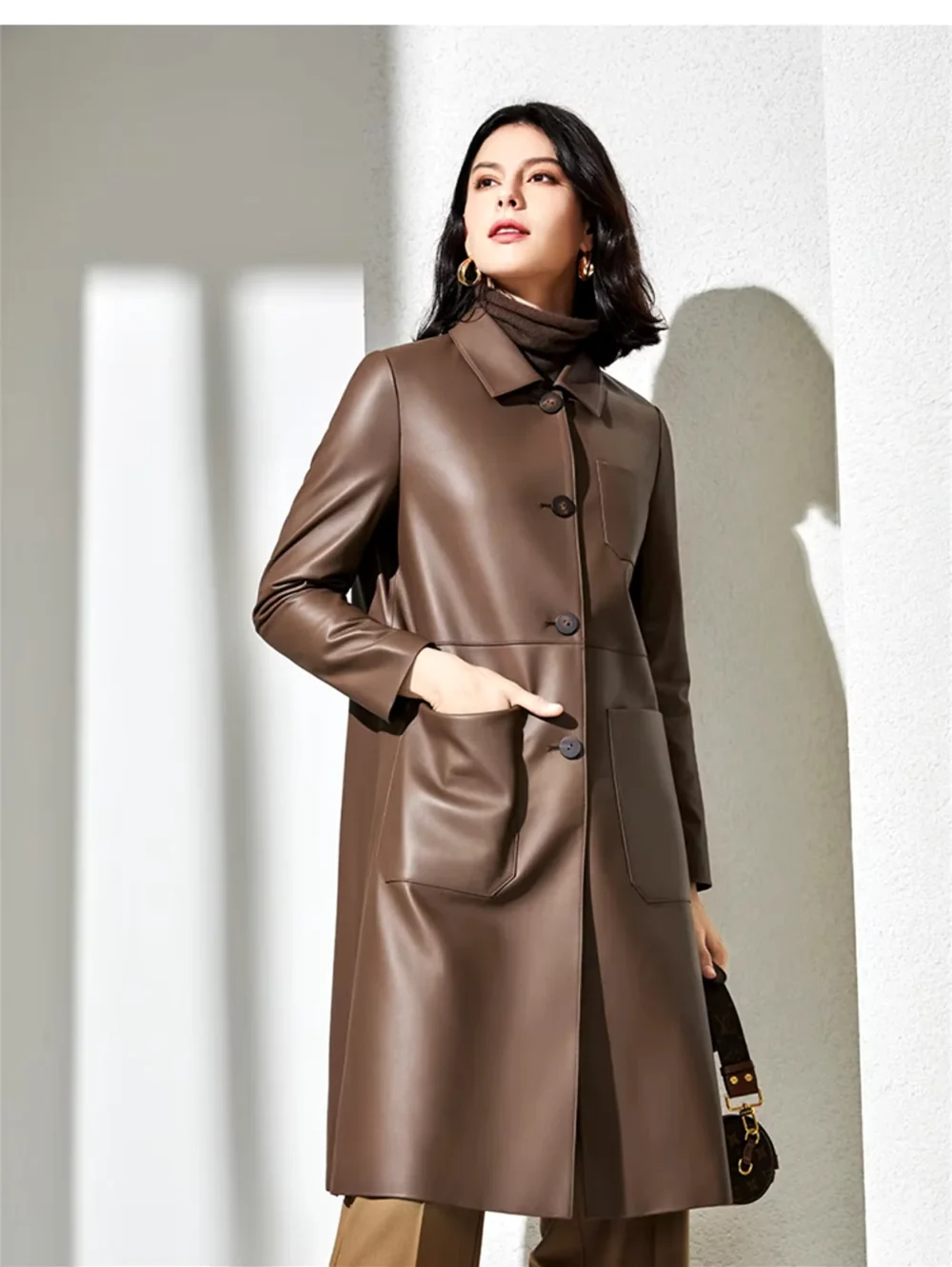 Women's Genuine Leather Trench Coat - Image 7
