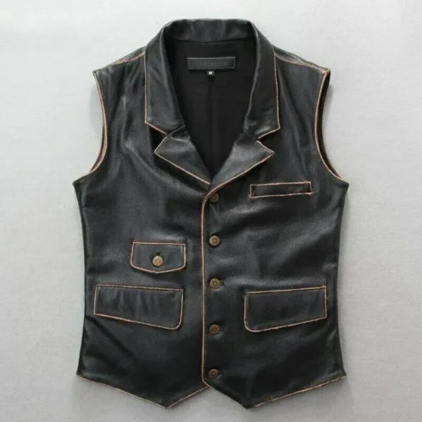Black Genuine Leather Jacket with Faux Fur Collar