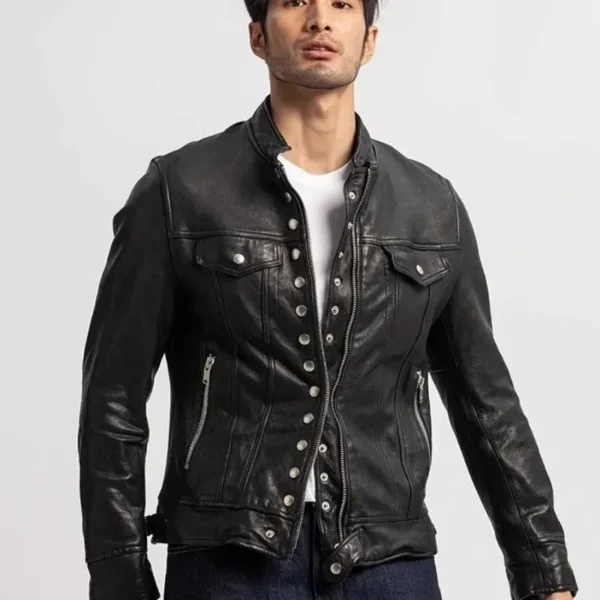 Men's Genuine Sheepskin Leather Multi-Pocket Moto Biker Jacket
