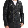 Men's Solid Black Leather Motorcycle Jacket