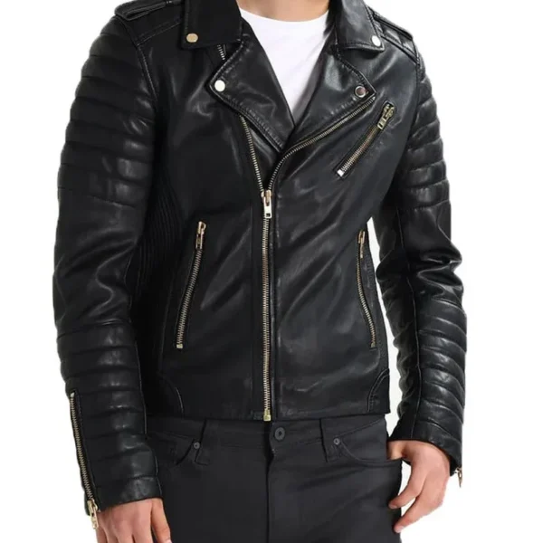 Men's Solid Black Leather Motorcycle Jacket
