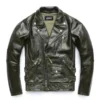 Men's Unique Army Green Motorcycle Jacket - 100% Oil Wax Cowhide Leather Biker Jacket