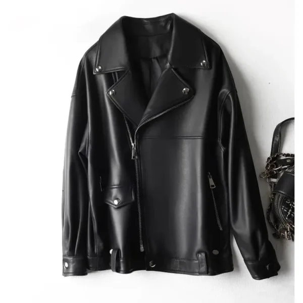Women's Sheepskin Leather Motorcycle Jacket