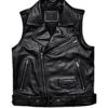 Menâ€™s Black Biker Genuine Cowhide V-Neck Cafe Racer Vest Multi Pockets Motorcycle Sporty Racer Leather Waistcoat