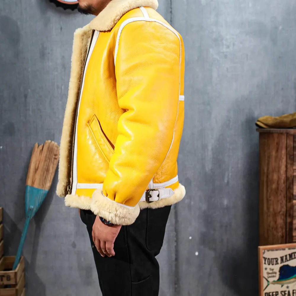 Men's Genuine Sheepskin B3 Shearling Bomber Jacket with Faux Fur - Image 2