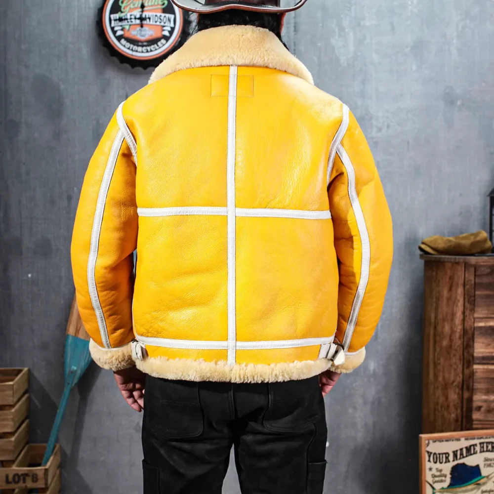 Men's Genuine Sheepskin B3 Shearling Bomber Jacket with Faux Fur - Image 3