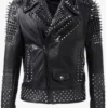 Men's Studded Spike Leather Jacket - Handmade Biker Rock Punk, Genuine Cowhide