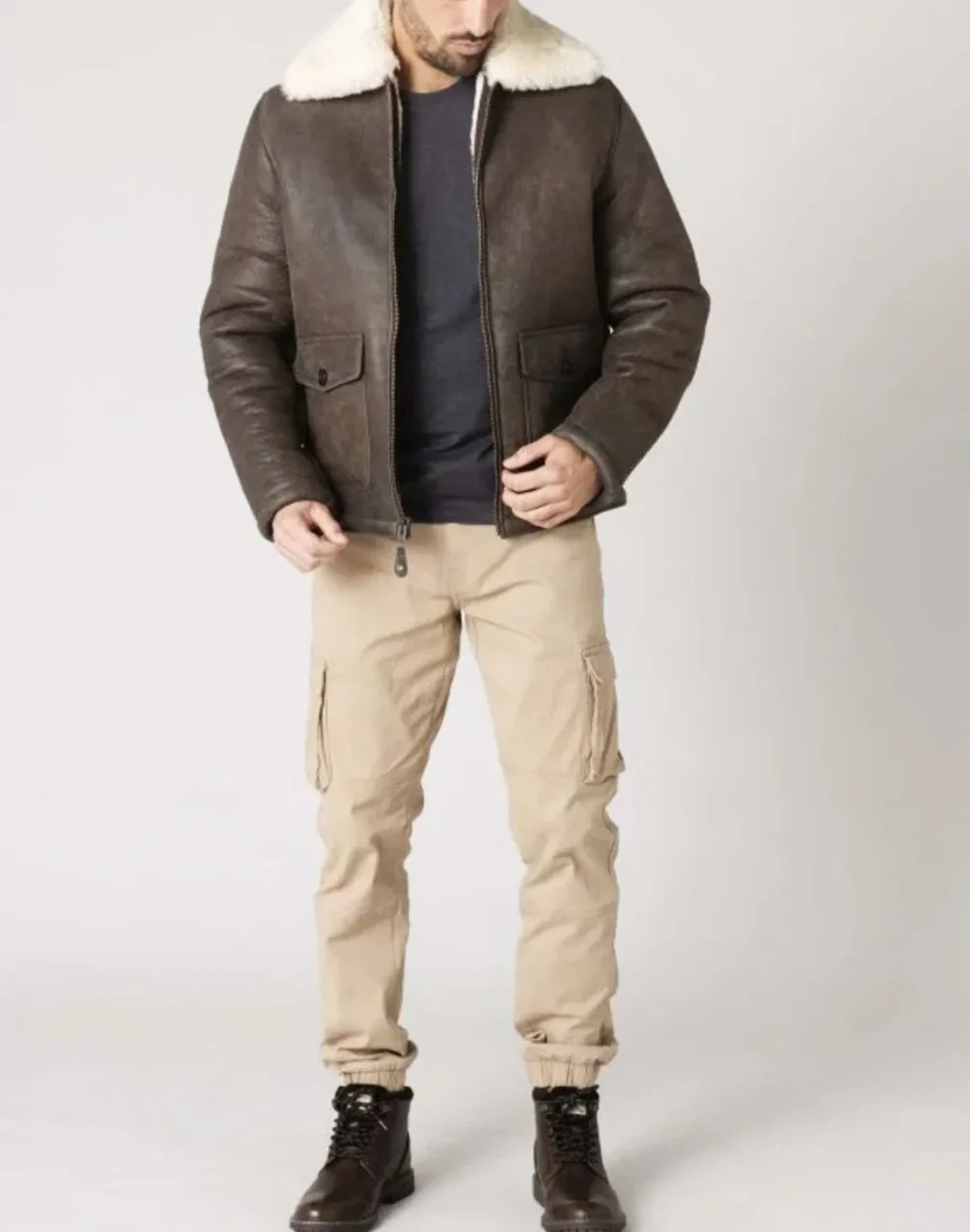 Men's Pure Leather Shearling Jacket - Image 5