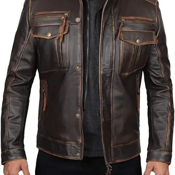 Men's Handmade Brown Biker Leather Motorcycle Jacket