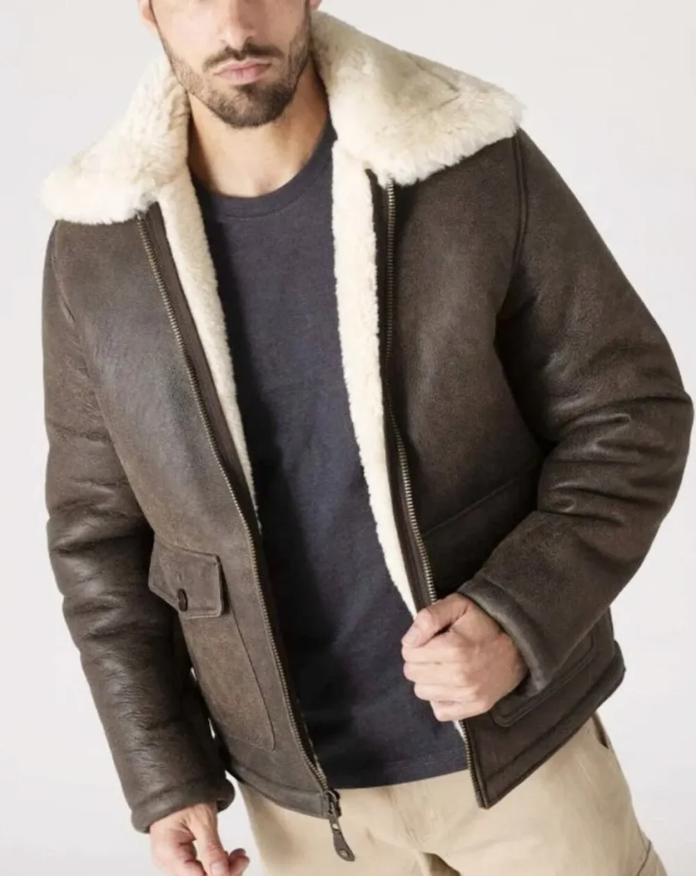 Men's Pure Leather Shearling Jacket - Image 2
