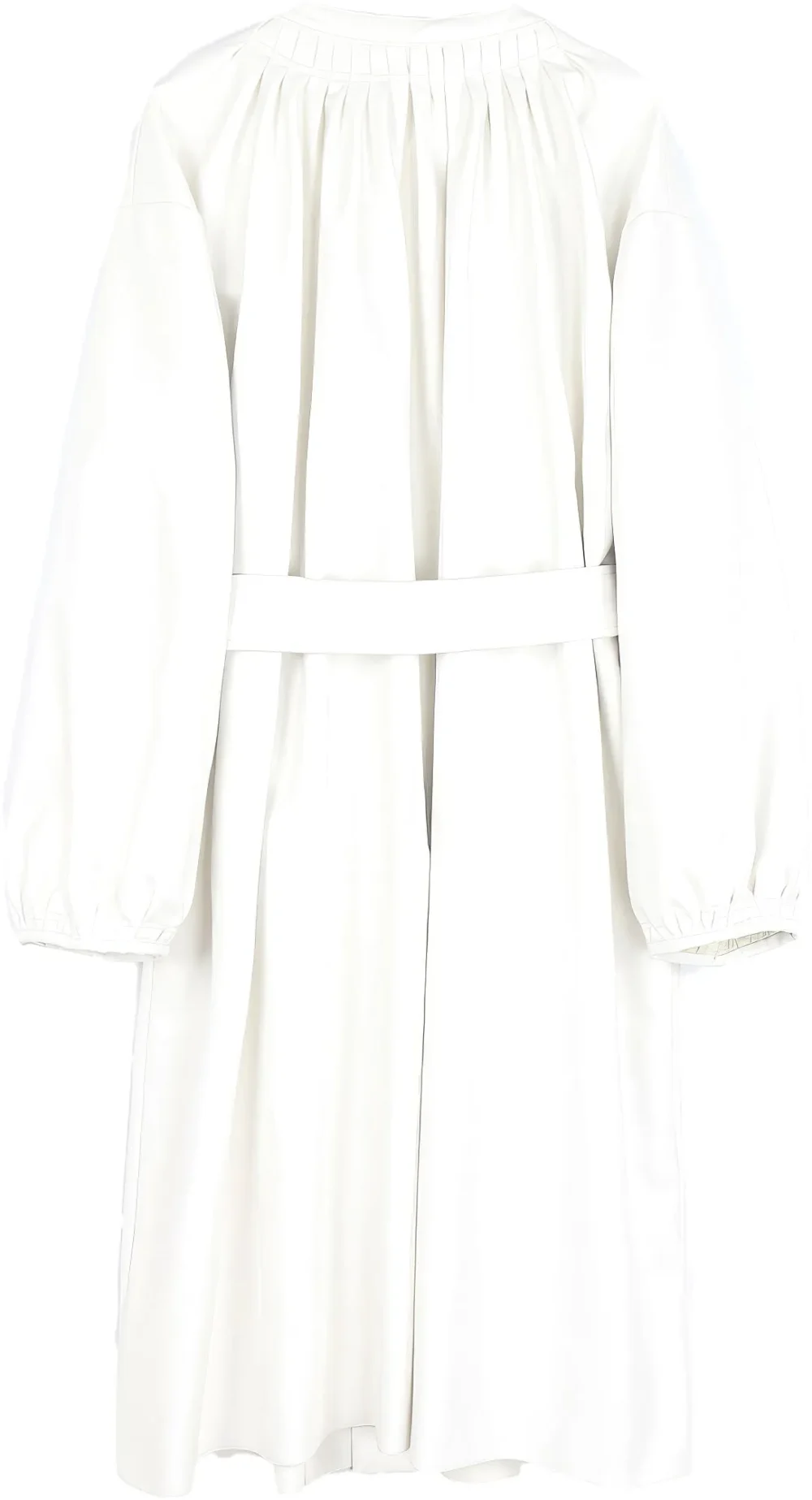 Womenâ€™s White Genuine Sheepskin Pleated Neckline Loose Luxury Casual Korean Fashion Stylish Belted Leather Coat - Image 2