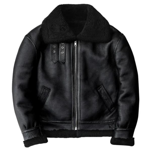Menâ€™s Vintage Distressed Black B3 Bomber Genuine Sheepskin Sherpa Shearling Faux Fur Lined Pilot Aviator G1 Military Leather Jacket