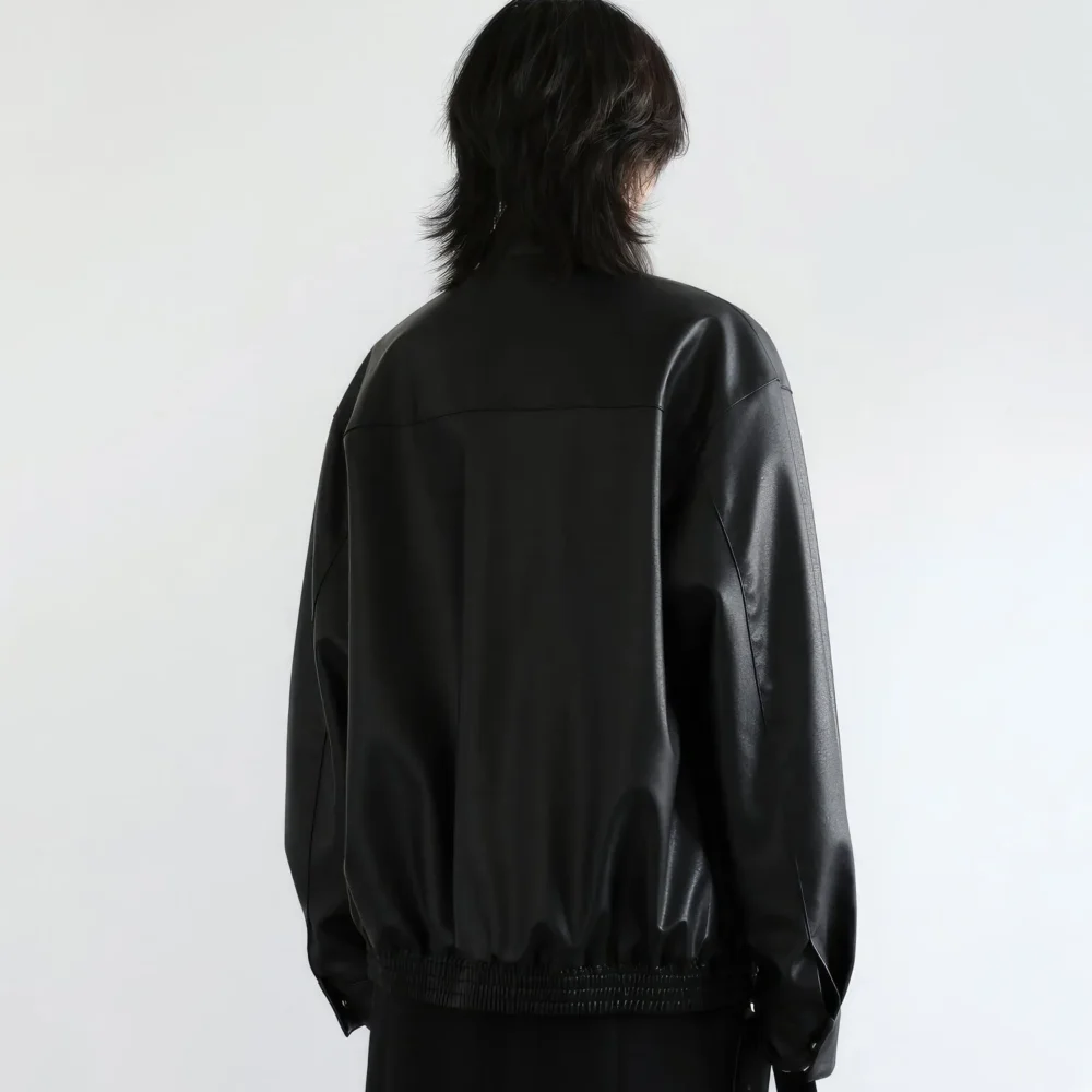 Womenâ€™s Black Biker Genuine Sheepskin Drop Shoulders Moto Racer Oversized Casual Streetwear Loose Smooth Leather Jacket - Image 2