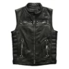 Menâ€™s Biker Black Genuine Cowhide Sleeveless Vest Quilted Zip-Up Moto Lightweight Classic Smooth Slim Fit Leather Waistcoat