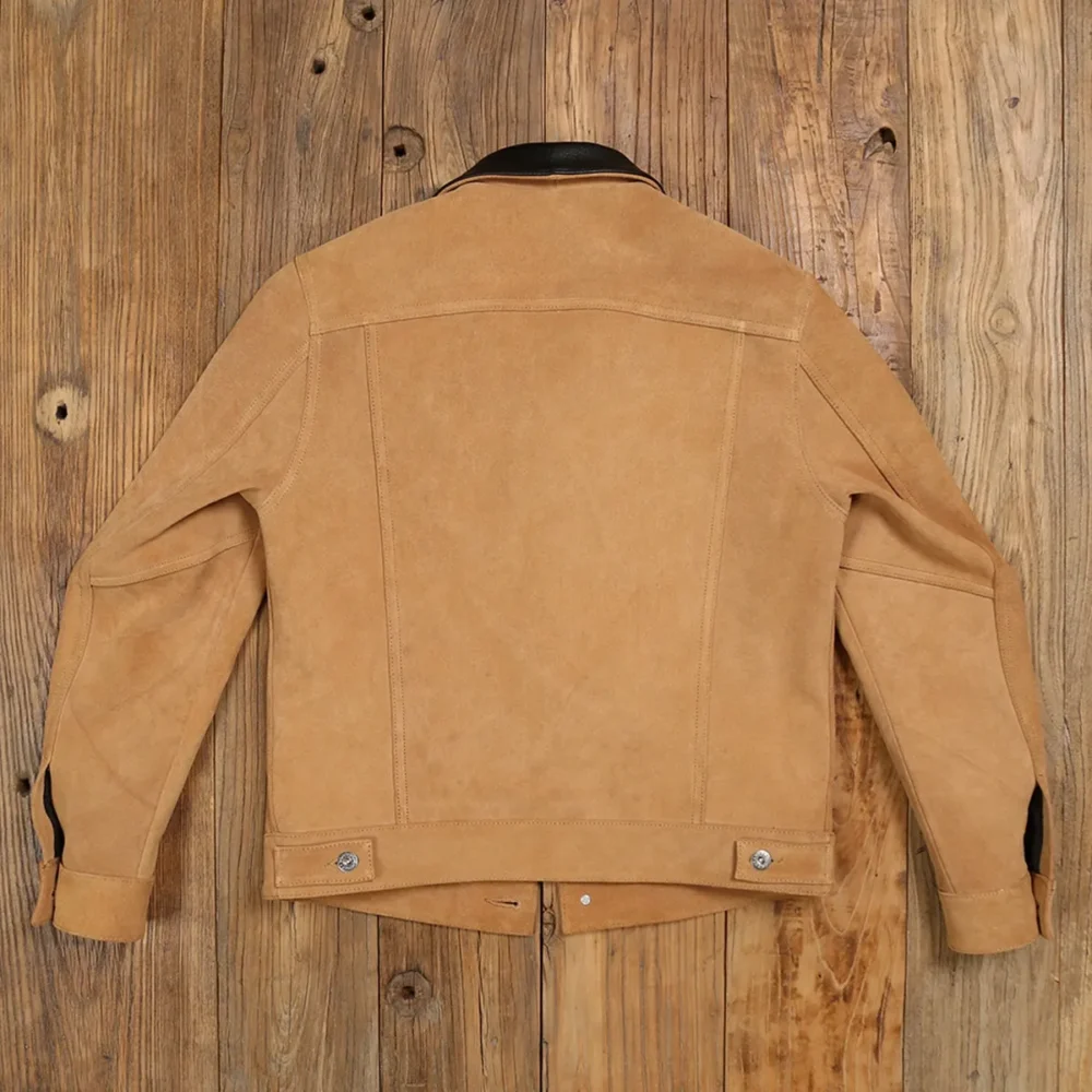 Menâ€™s Brown Trucker Genuine Suede Turn Down Collar Casual Classic Western Fashionable Leather Jacket - Image 2