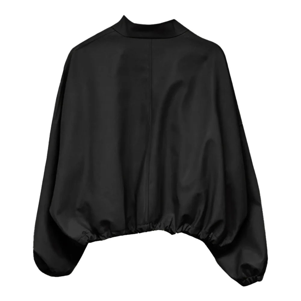 Womenâ€™s Black Biker Genuine Sheepskin Stand Collar Oversized Outfit Korean Sporty Moto Rider Loose Leather Jacket - Image 2