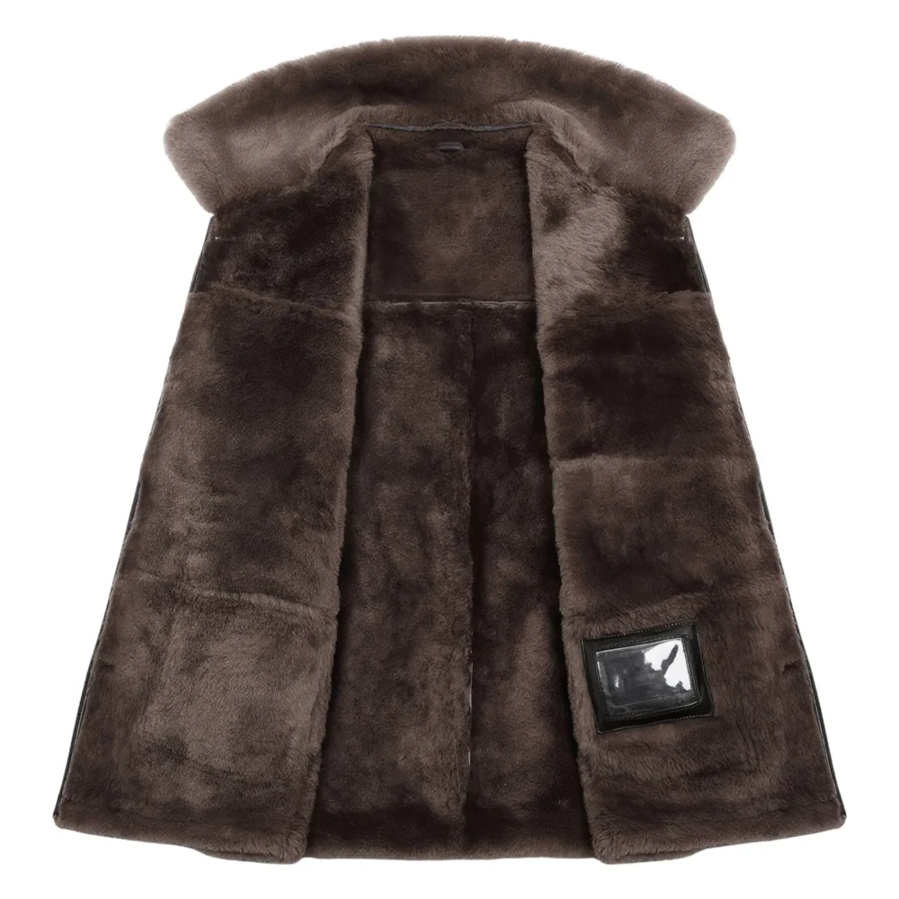 Menâ€™s Coffee Brown Genuine Sheepskin Sherpa Shearling Faux Fur Lined Vest Winter Warm Thick Sleeveless Leather Waistcoat - Image 3