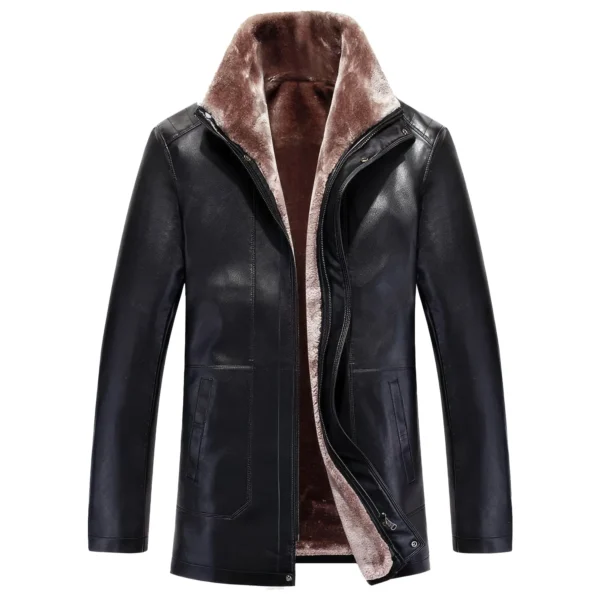 Menâ€™s Black Genuine Sheepskin Sherpa Shearling Faux Fur Lined Casual Fashionable Smooth Slim Fit Zip-Up Leather Jacket