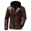 Menâ€™s Vintage Distressed Brown Biker Genuine Sheepskin Lapel Collar Hooded Motorcycle Rider Crossover Retro Quilted Asymmetric Leather Jacket