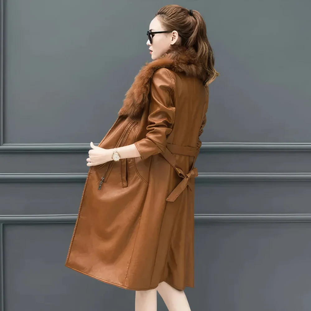 Womenâ€™s Brown Genuine Sheepskin Sherpa Shearling Faux Fur Lined Slim Fit Winter Warm Casual Fashion Leather Jacket - Image 2